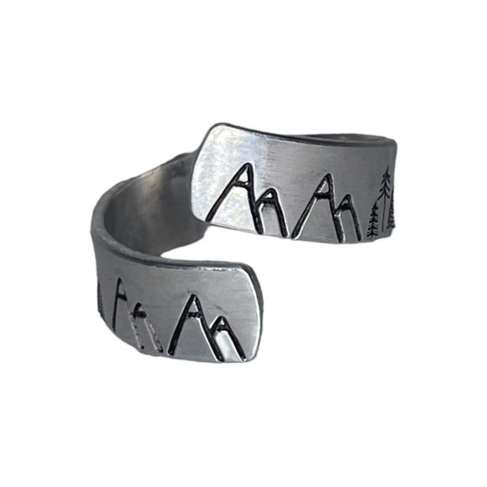 Handmade 8/9 stamped forest & moose silver‎ hypoallergenic adjustable wrap ring